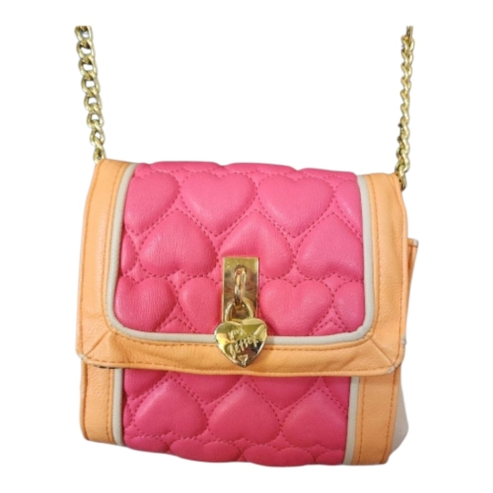 Betsey Johnson Quilted Puffed Hearts  Pink and Orange Crossbody Bag